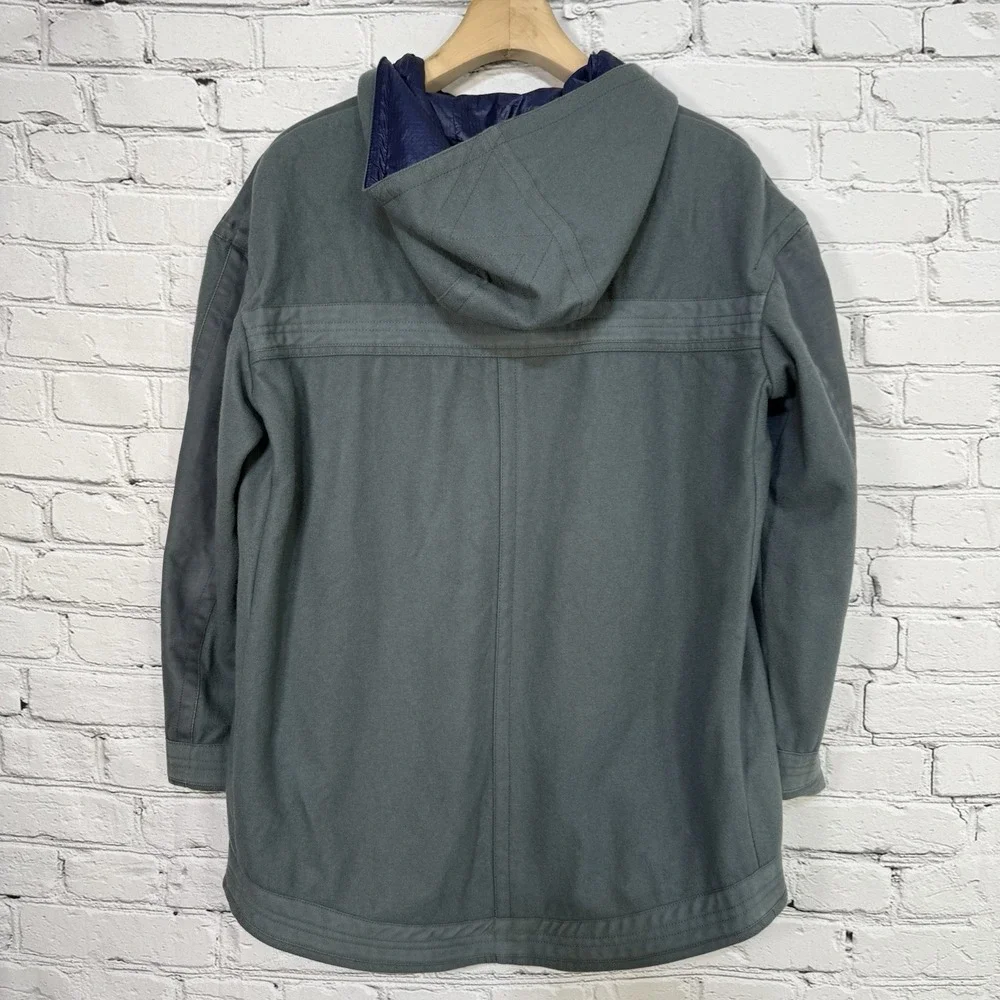 J. Crew Anorak Hooded Pullover Jacket Womens L 1/4 Button High Low Canvas Fleece